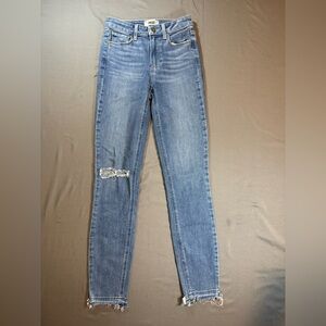 PAIGE Light Blue Distressed Skinny Jeans Raw Hem Size 24 High Rise Skinny